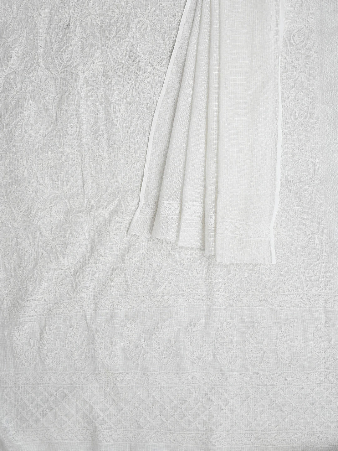 Ada Hand Embroidered White Kota Lucknowi Chikankari Unstitched Kurta Dupatta Set 01A751298