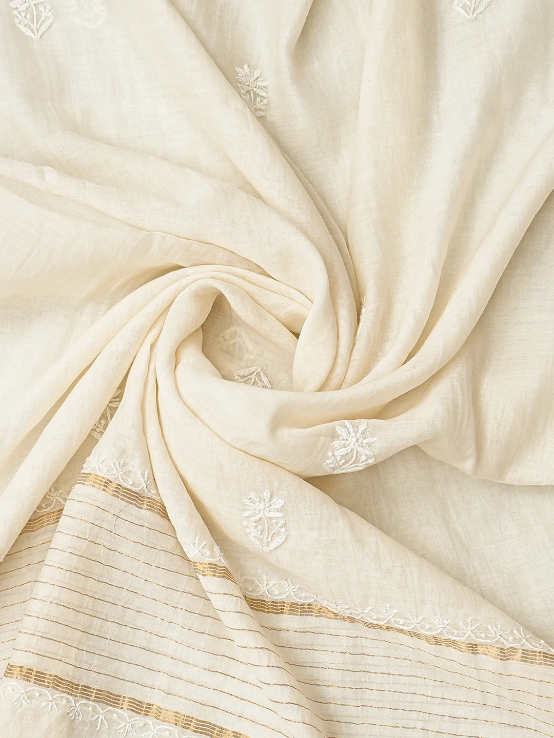 Ada Hand Embroidered White Chanderi Lucknowi Chikankari Unstitched Kurta Dupatta Set With Pearl Work 01A826564