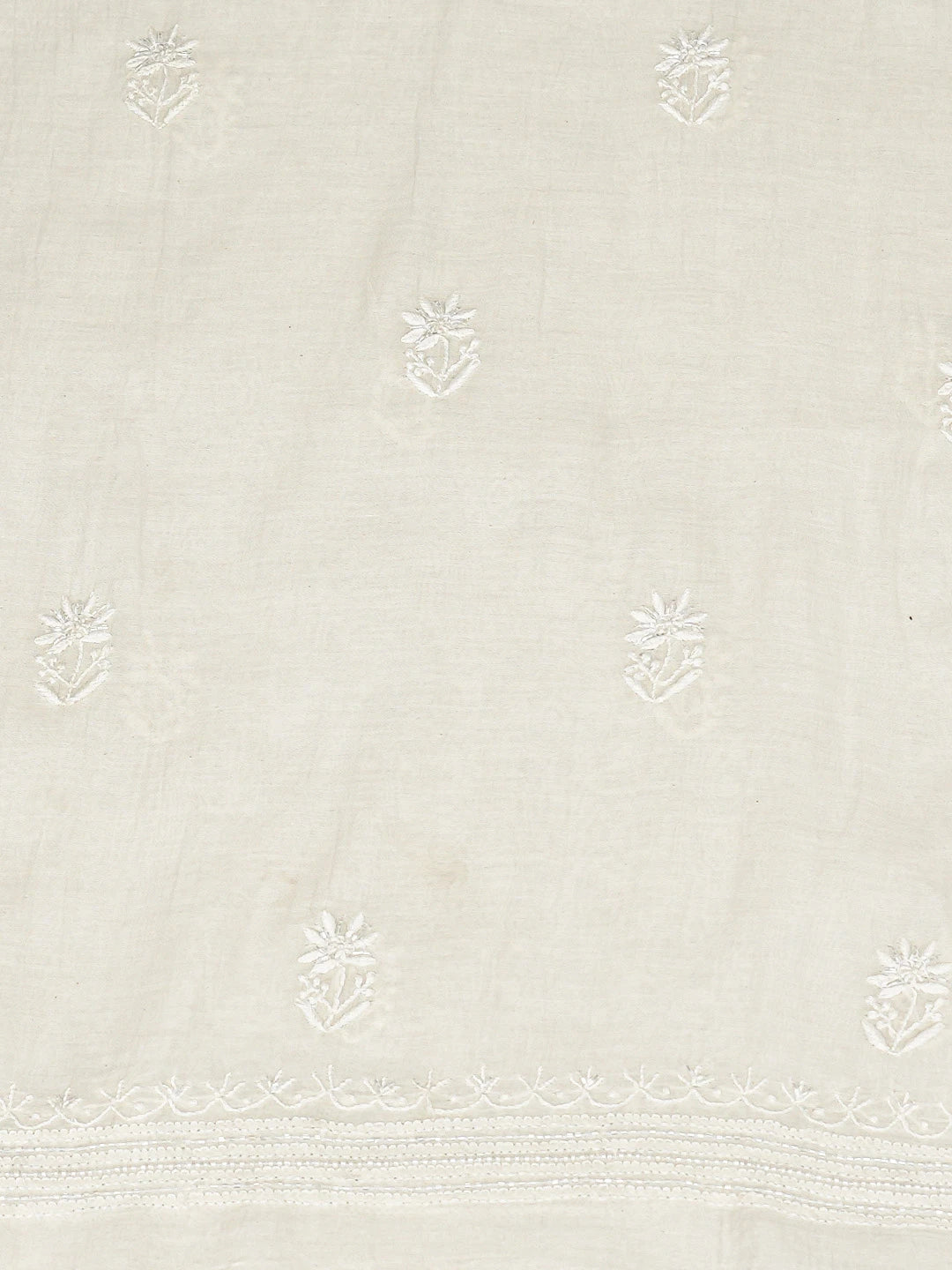 Ada Hand Embroidered White Chanderi Lucknowi Chikankari Unstitched Kurta Dupatta Set With Pearl Work 01A826564