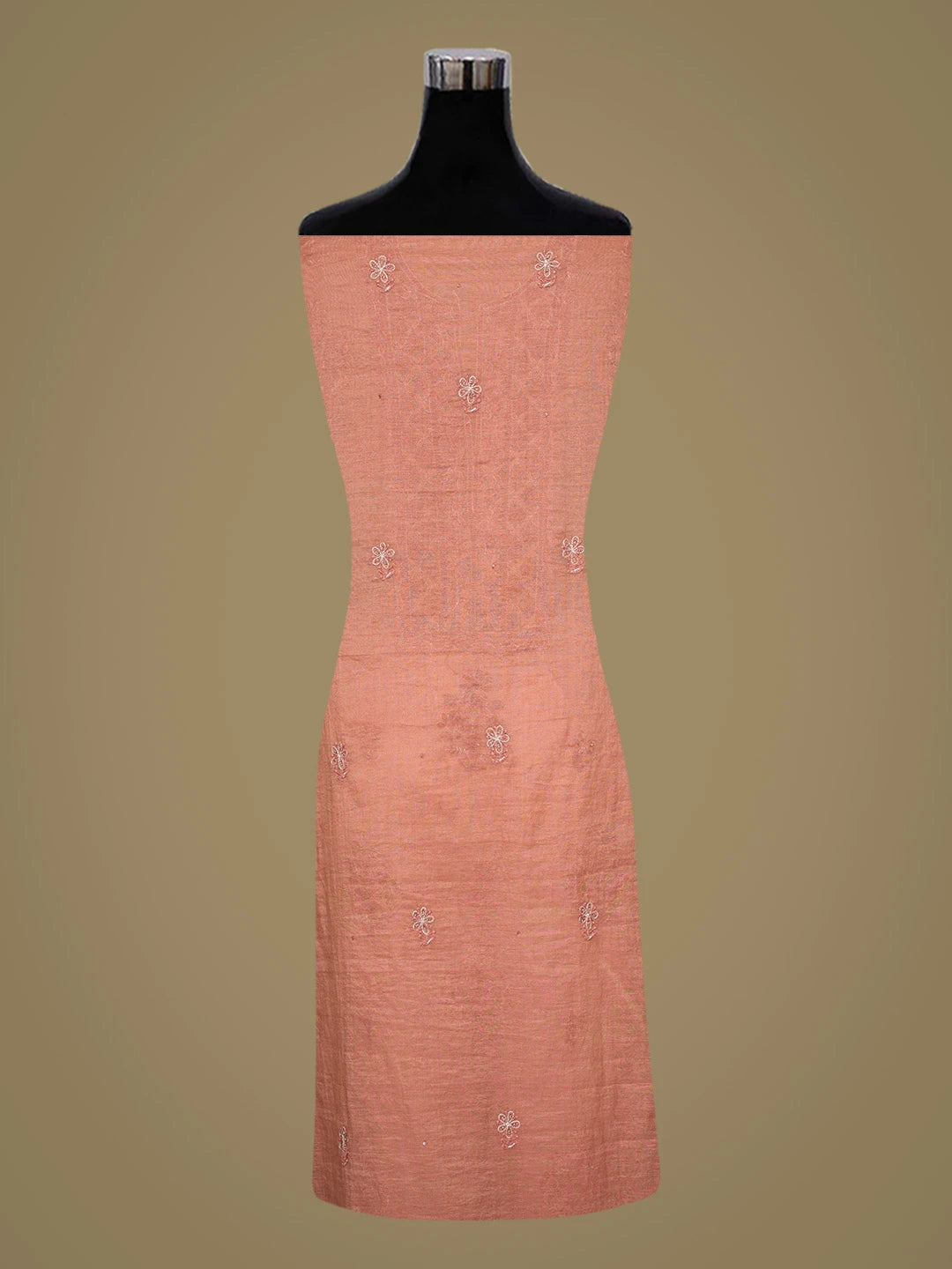 Ada Hand Embroidered Dark Peach Chanderi Lucknowi Chikankari Unstitched Kurta Dupatta Set With Cutdana Work 01A780369