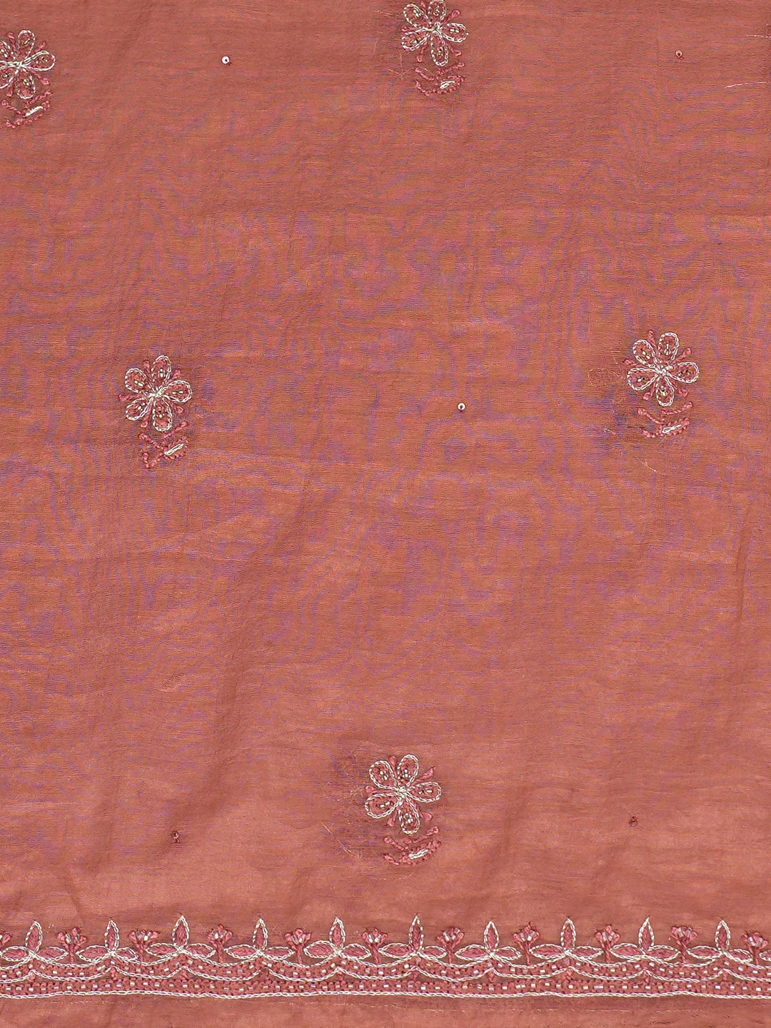 Ada Hand Embroidered Dark Peach Chanderi Lucknowi Chikankari Unstitched Kurta Dupatta Set With Cutdana Work 01A780369