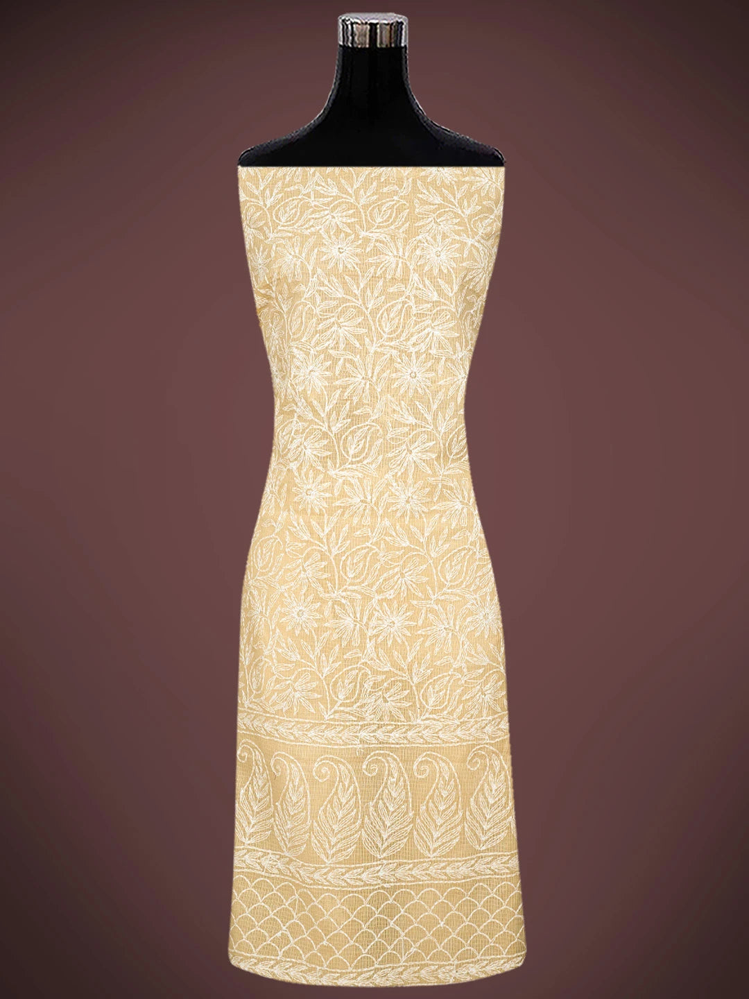Ada Hand Embroidered Fawn Kota Lucknowi Chikankari Unstitched Kurta Dupatta Set 01A751328