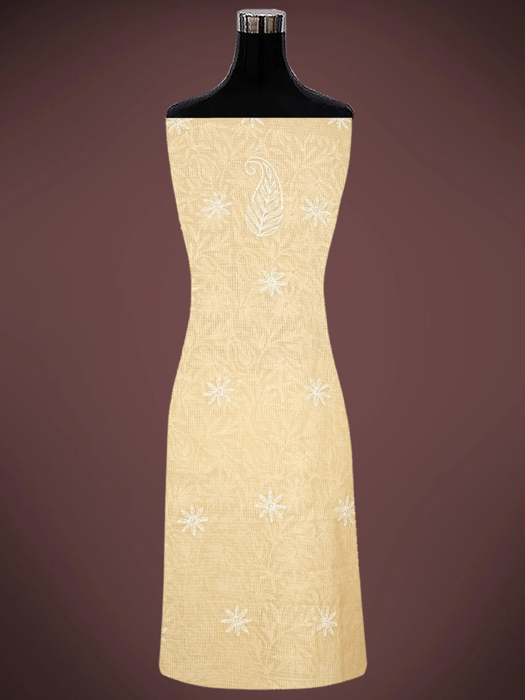 Ada Hand Embroidered Fawn Kota Lucknowi Chikankari Unstitched Kurta Dupatta Set 01A751328