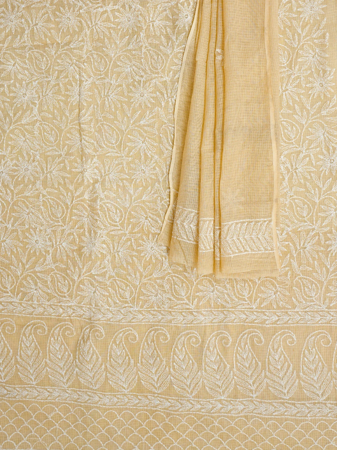Ada Hand Embroidered Fawn Kota Lucknowi Chikankari Unstitched Kurta Dupatta Set 01A751328
