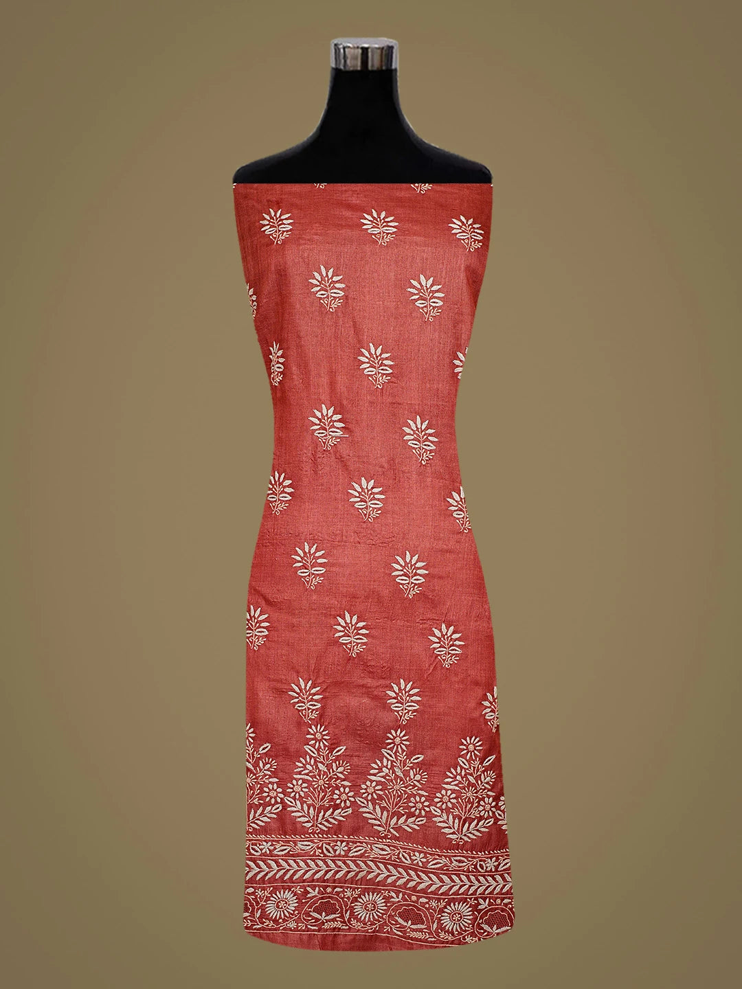 Ada Hand Embroidered Maroon Silk Lucknowi Chikankari Unstitched Kurta Dupatta Set 01A836093