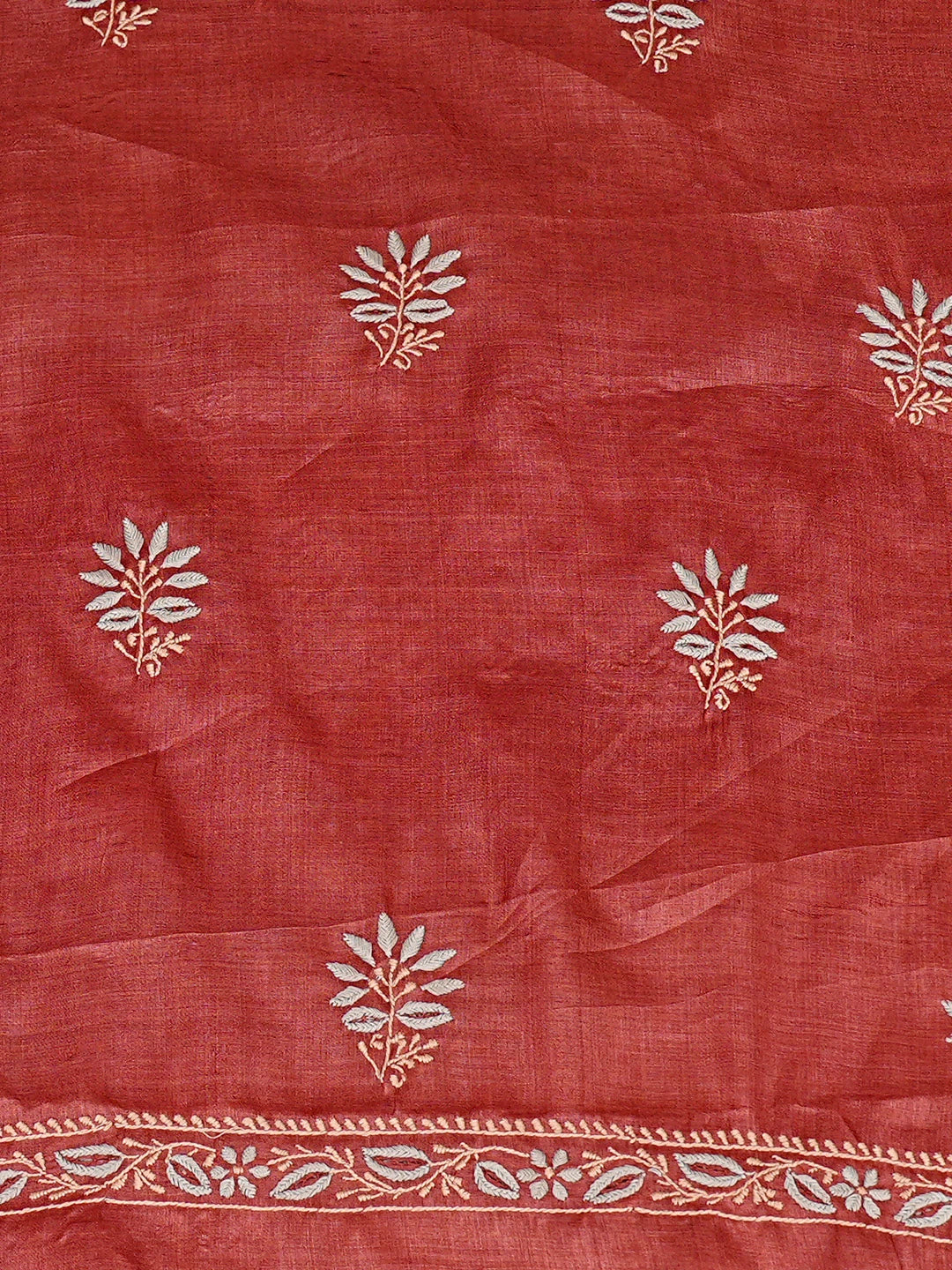 Ada Hand Embroidered Maroon Silk Lucknowi Chikankari Unstitched Kurta Dupatta Set 01A836093
