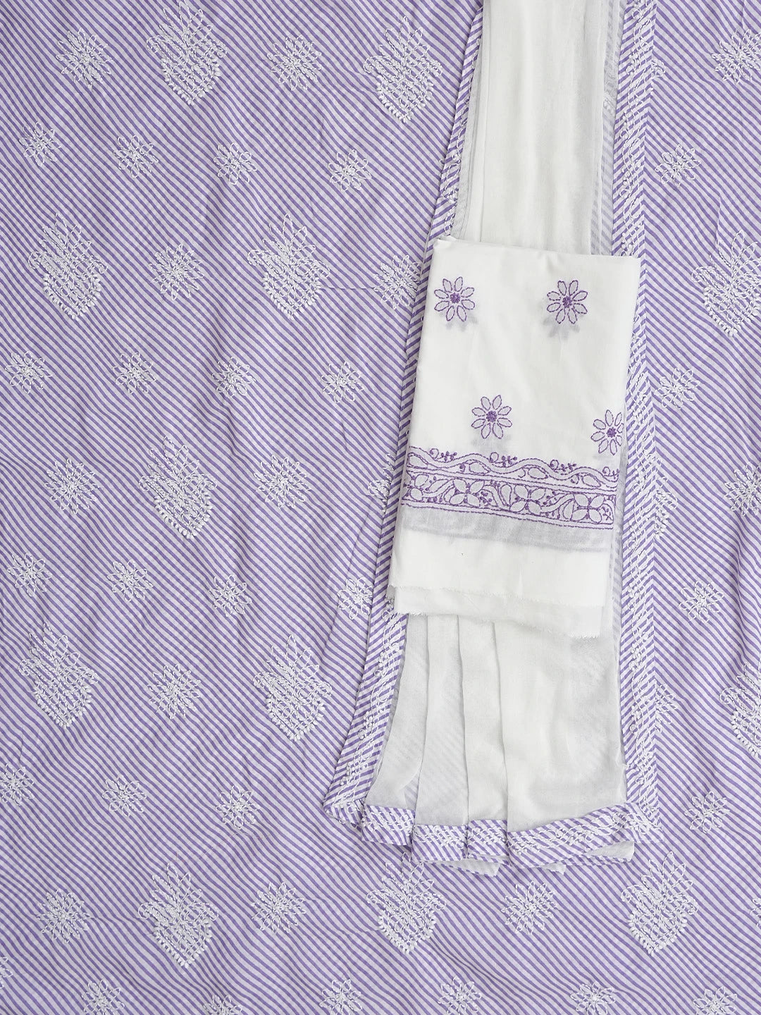 Ada Hand Embroidered Mauve and White Cotton Lucknowi Chikankari Unstitched Suit Piece 01A836826