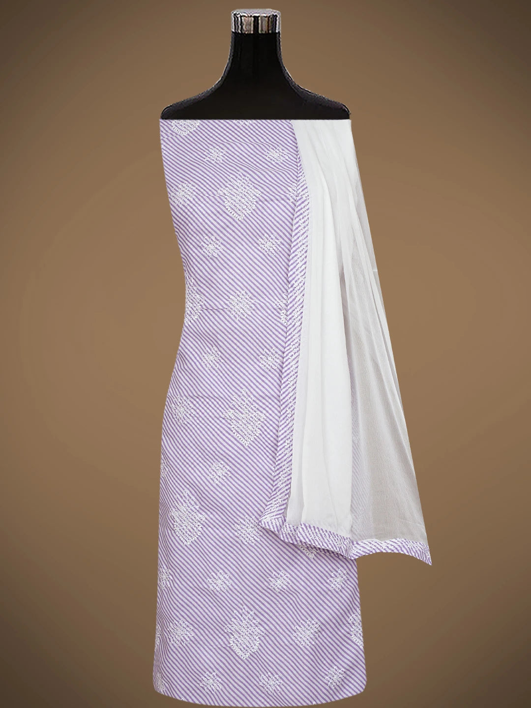 Ada Hand Embroidered Mauve and White Cotton Lucknowi Chikankari Unstitched Suit Piece 01A836826