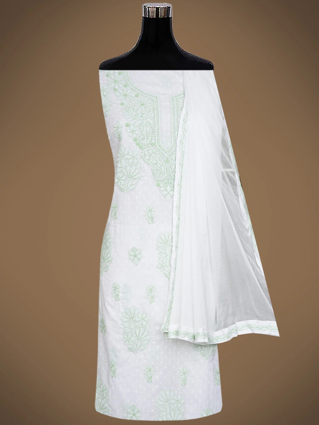 Ada Hand Embroidered White Cotton Lucknowi Chikankari Unstitched Suit Piece 01A836833