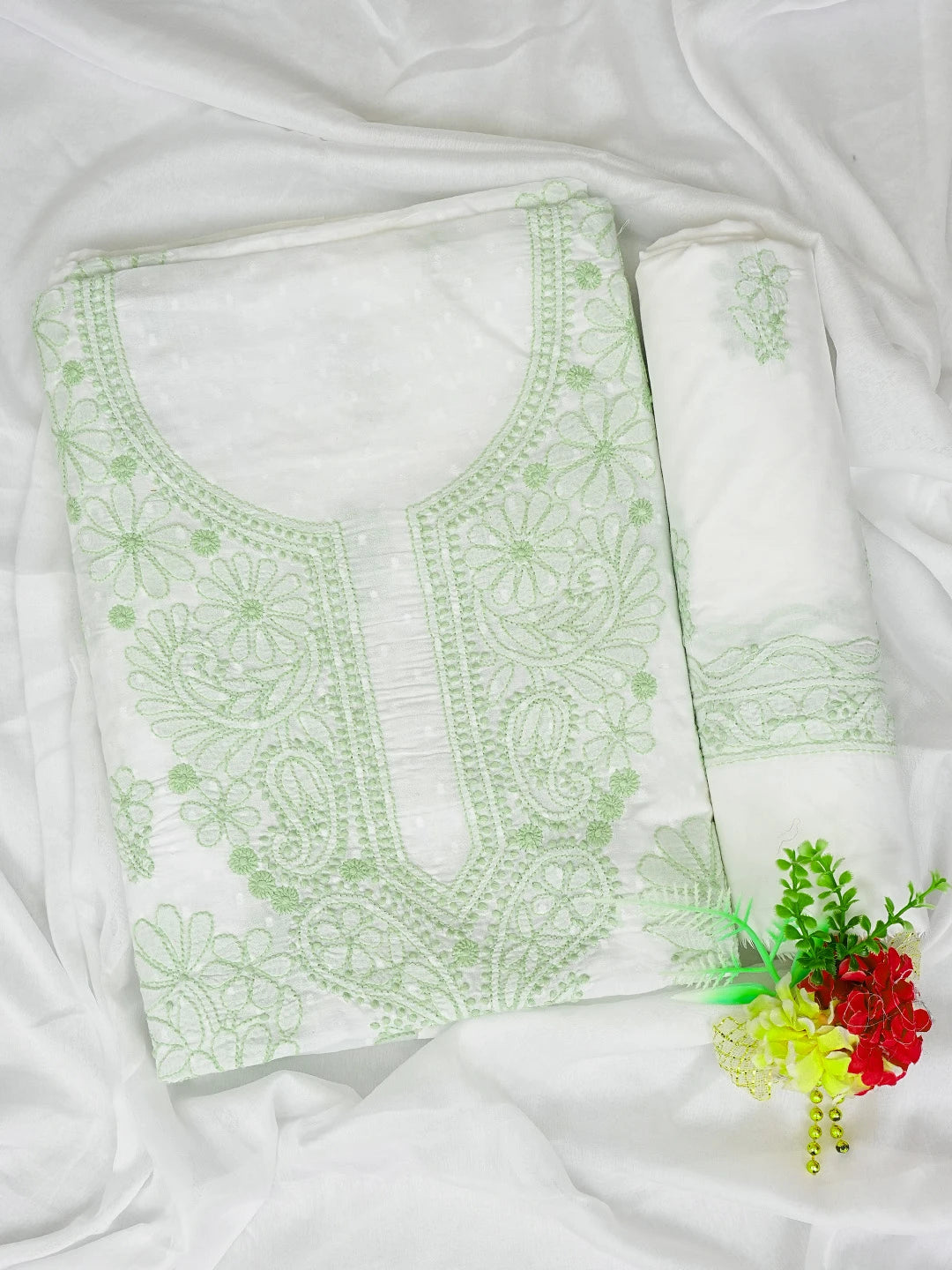 Ada Hand Embroidered White Cotton Lucknowi Chikankari Unstitched Suit Piece 01A836833