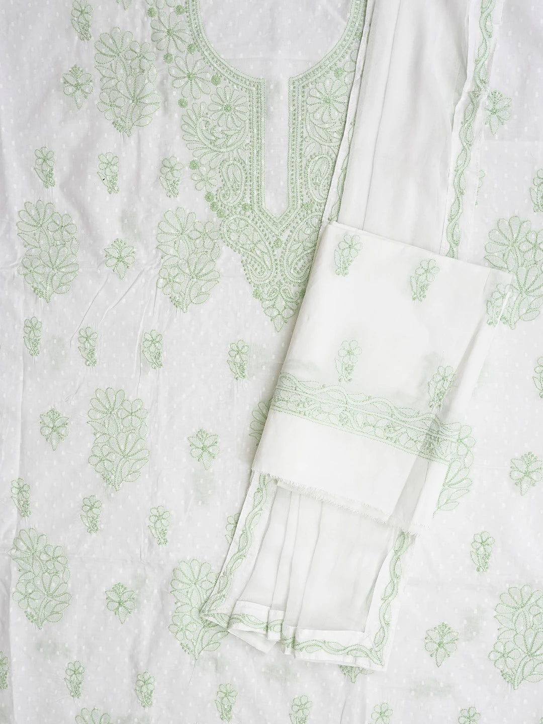 Ada Hand Embroidered White Cotton Lucknowi Chikankari Unstitched Suit Piece 01A836833