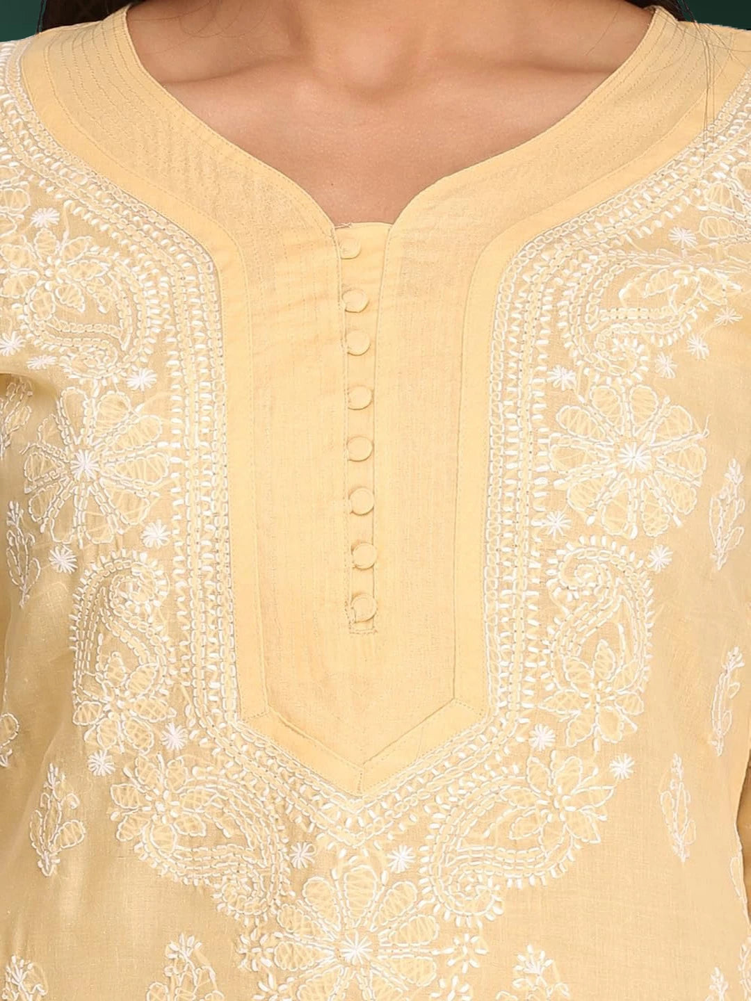 Ada Hand Embroidered Fawn Cotton Lucknowi Chikankari Straight Kurta A252866