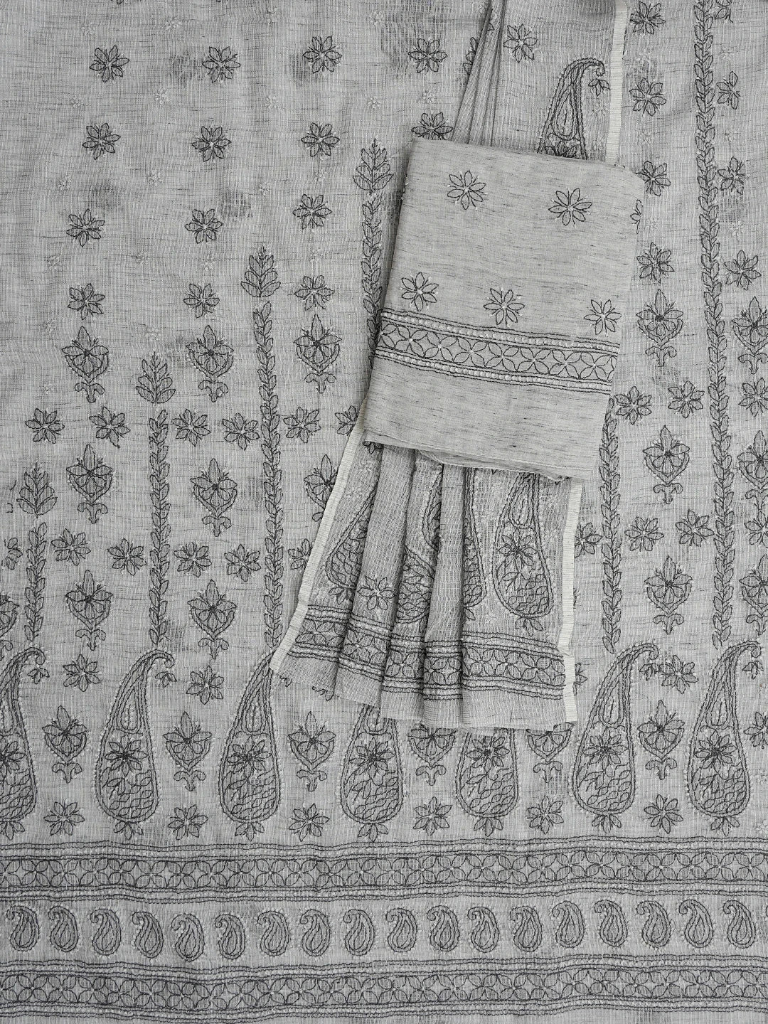 Ada Hand Embroidered Grey Kota Lucknowi Chikankari Unstitched Suit Piece 01A831708