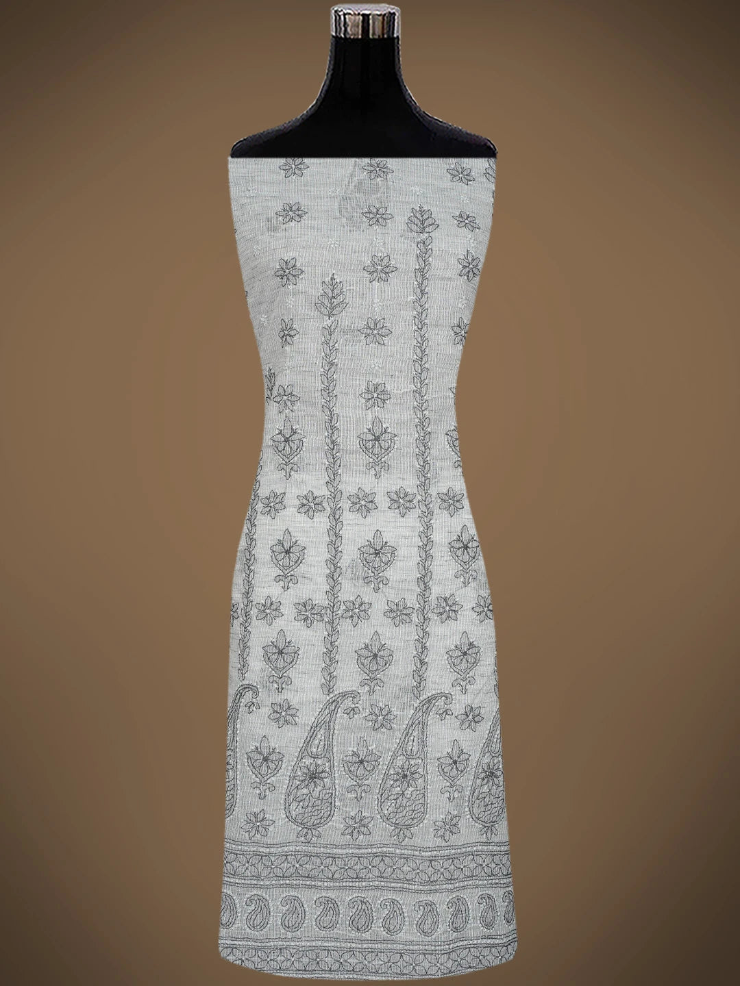 Ada Hand Embroidered Grey Kota Lucknowi Chikankari Unstitched Suit Piece 01A831708