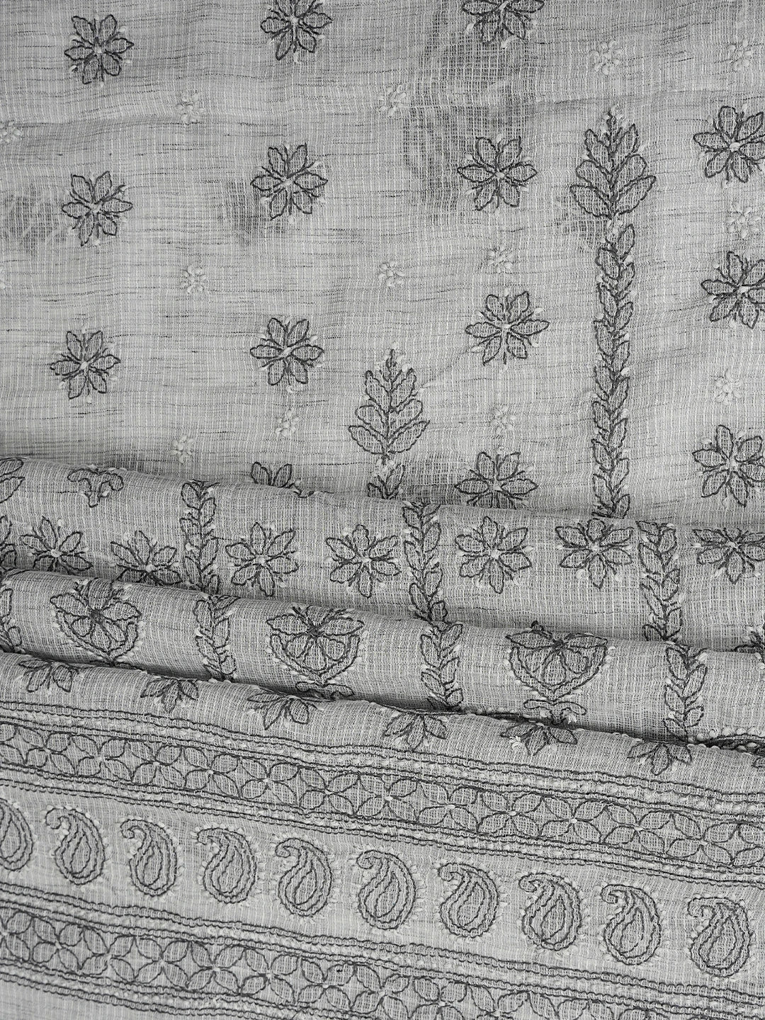 Ada Hand Embroidered Grey Kota Lucknowi Chikankari Unstitched Suit Piece 01A831708
