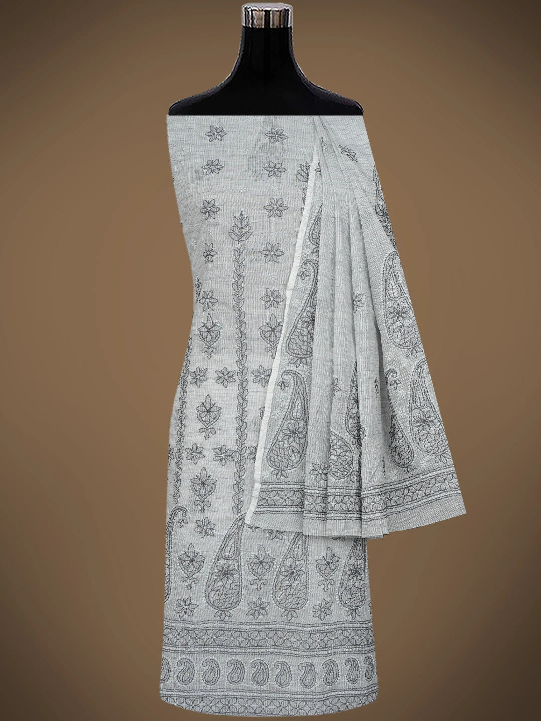 Ada Hand Embroidered Grey Kota Lucknowi Chikankari Unstitched Suit Piece 01A831708