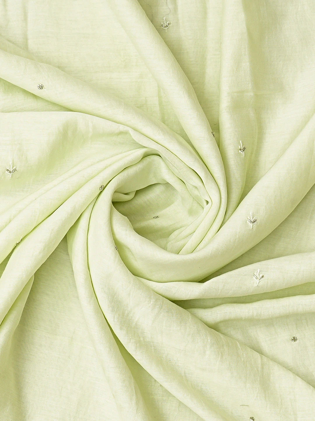 Ada Hand Embroidered Lime Green Chanderi Lucknowi Chikankari Unstitched Kurta Dupatta Set With Cutdana Work 01A720012