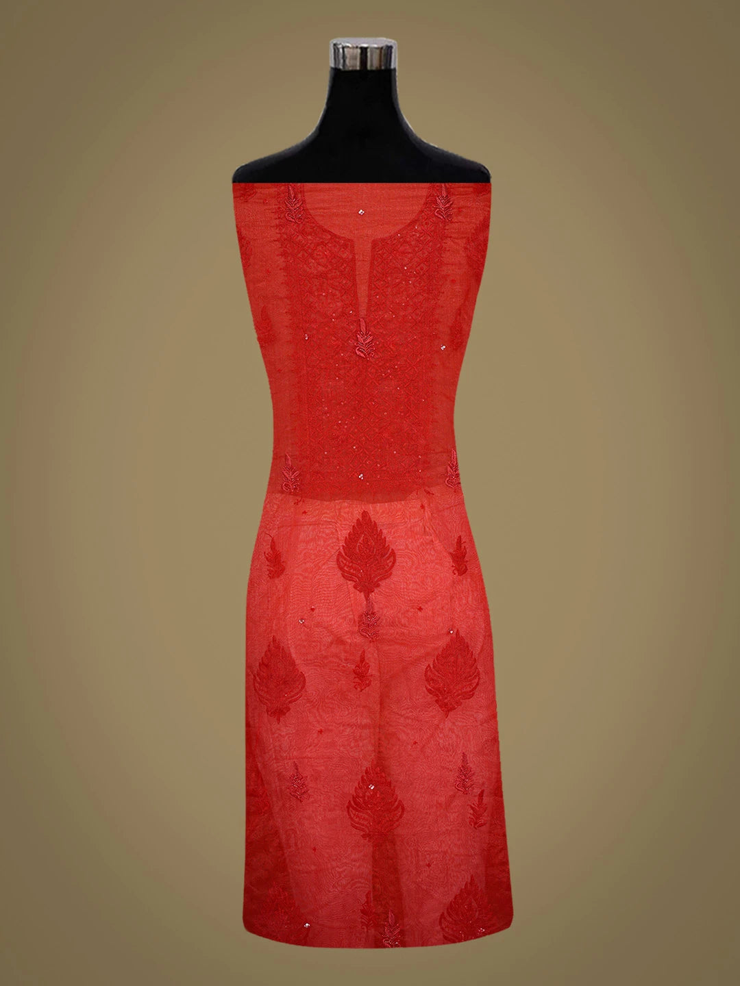 Ada Hand Embroidered Red Organza Lucknowi Chikankari Unstitched Kurta Dupatta Set With Cutdana Work 01A720566