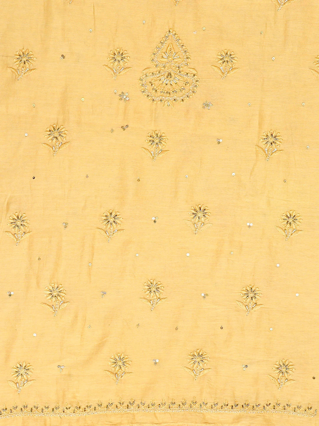 Ada Hand Embroidered Mustard Chanderi Lucknowi Chikankari Unstitched Kurta Dupatta Set With Cutdana Work 01A665712