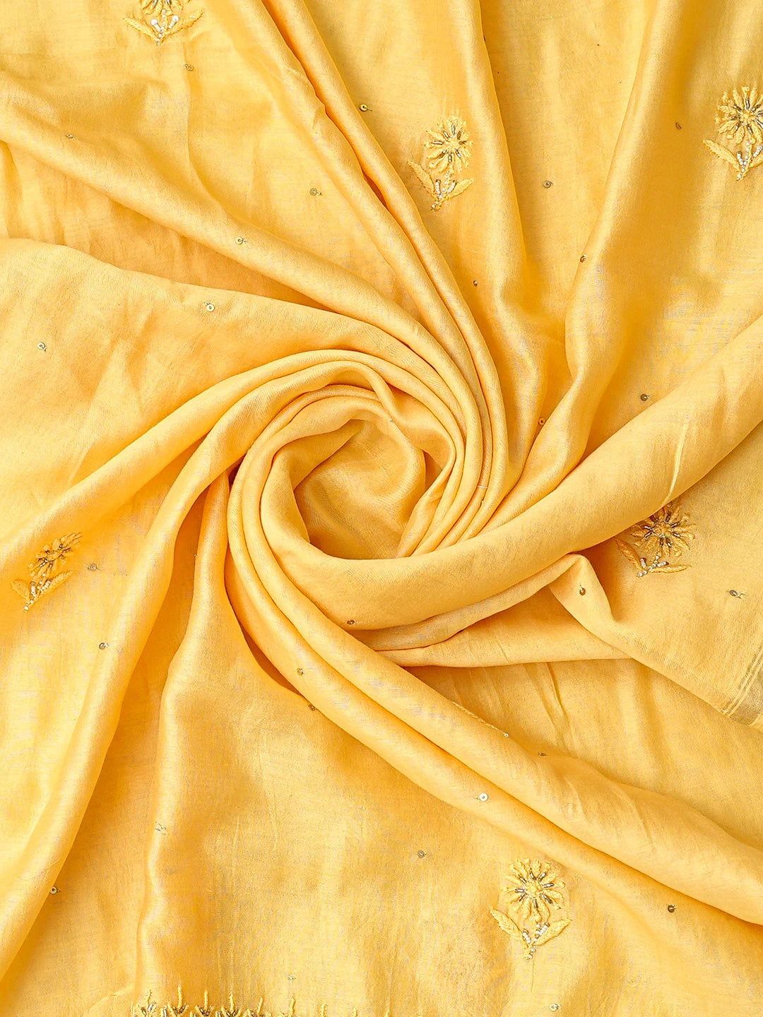 Ada Hand Embroidered Mustard Chanderi Lucknowi Chikankari Unstitched Kurta Dupatta Set With Cutdana Work 01A665712