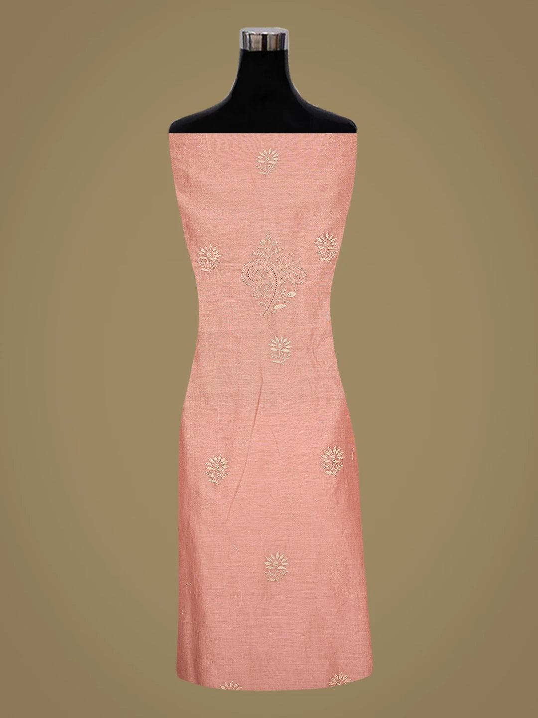 Ada Hand Embroidered Dusty Peach Chanderi Lucknowi Chikankari Unstitched Kurta Dupatta Set With Cutdana Work 01A836534