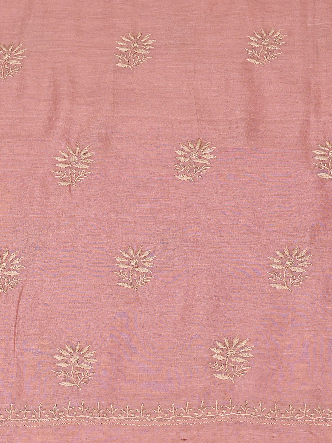 Ada Hand Embroidered Dusty Peach Chanderi Lucknowi Chikankari Unstitched Kurta Dupatta Set With Cutdana Work 01A836534