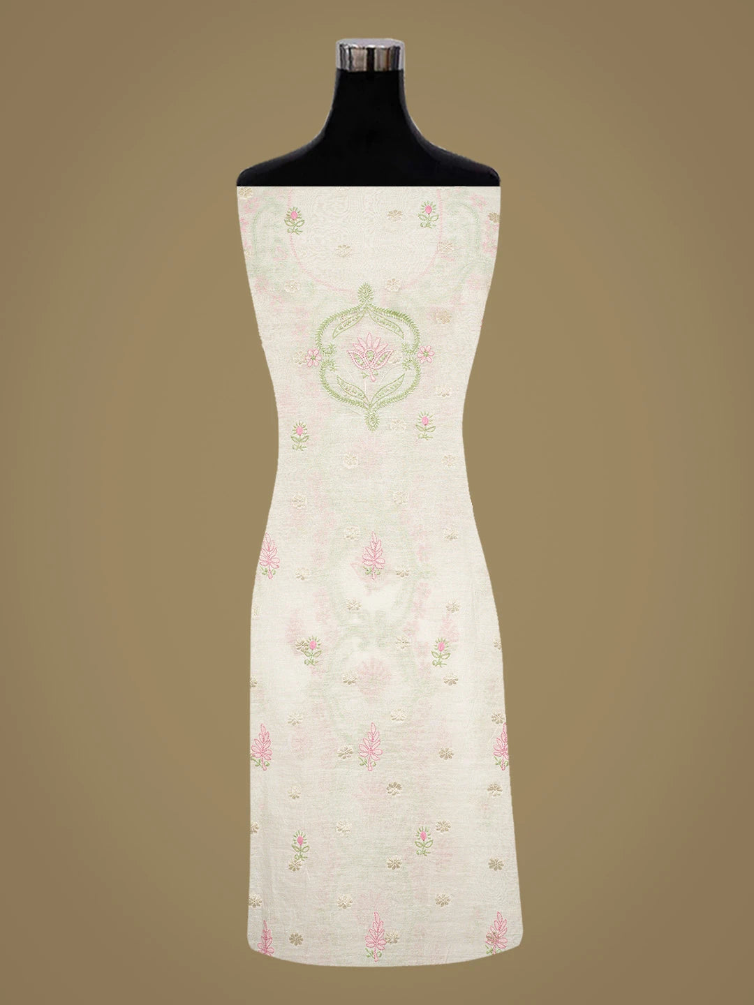 Ada Hand Embroidered White Chanderi Lucknowi Chikankari Unstitched Kurta Dupatta Set 01A836905