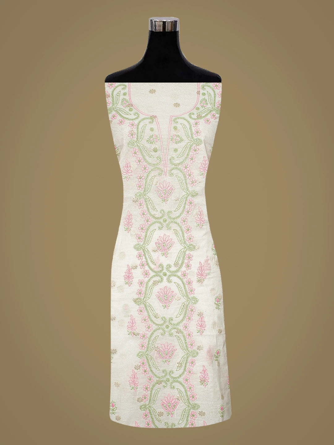Ada Hand Embroidered White Chanderi Lucknowi Chikankari Unstitched Kurta Dupatta Set 01A836905