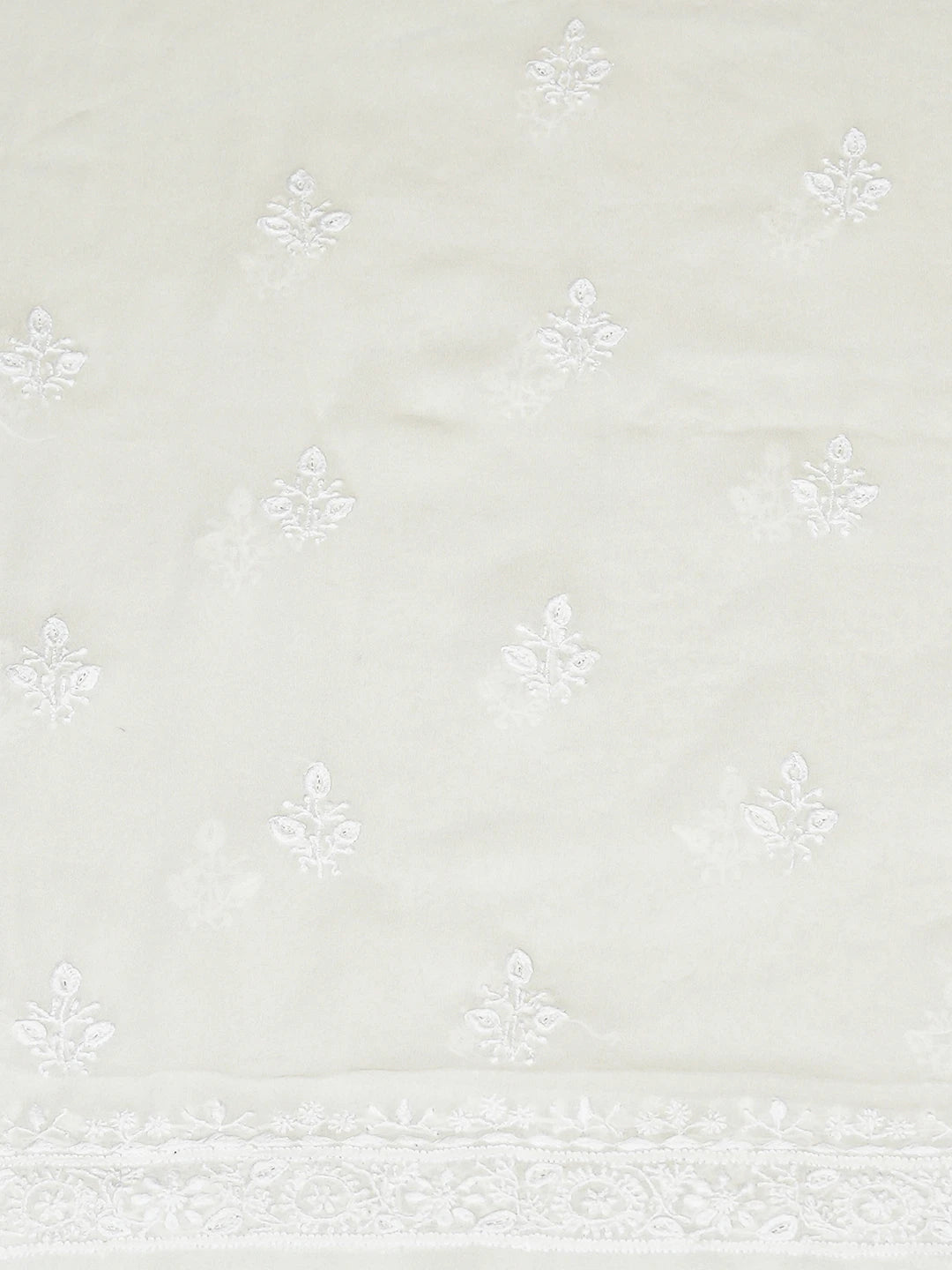 Ada Hand Embroidered Ivory White Pure Georgette Lucknowi Chikankari Unstitched Kurta Dupatta Set 01A836304
