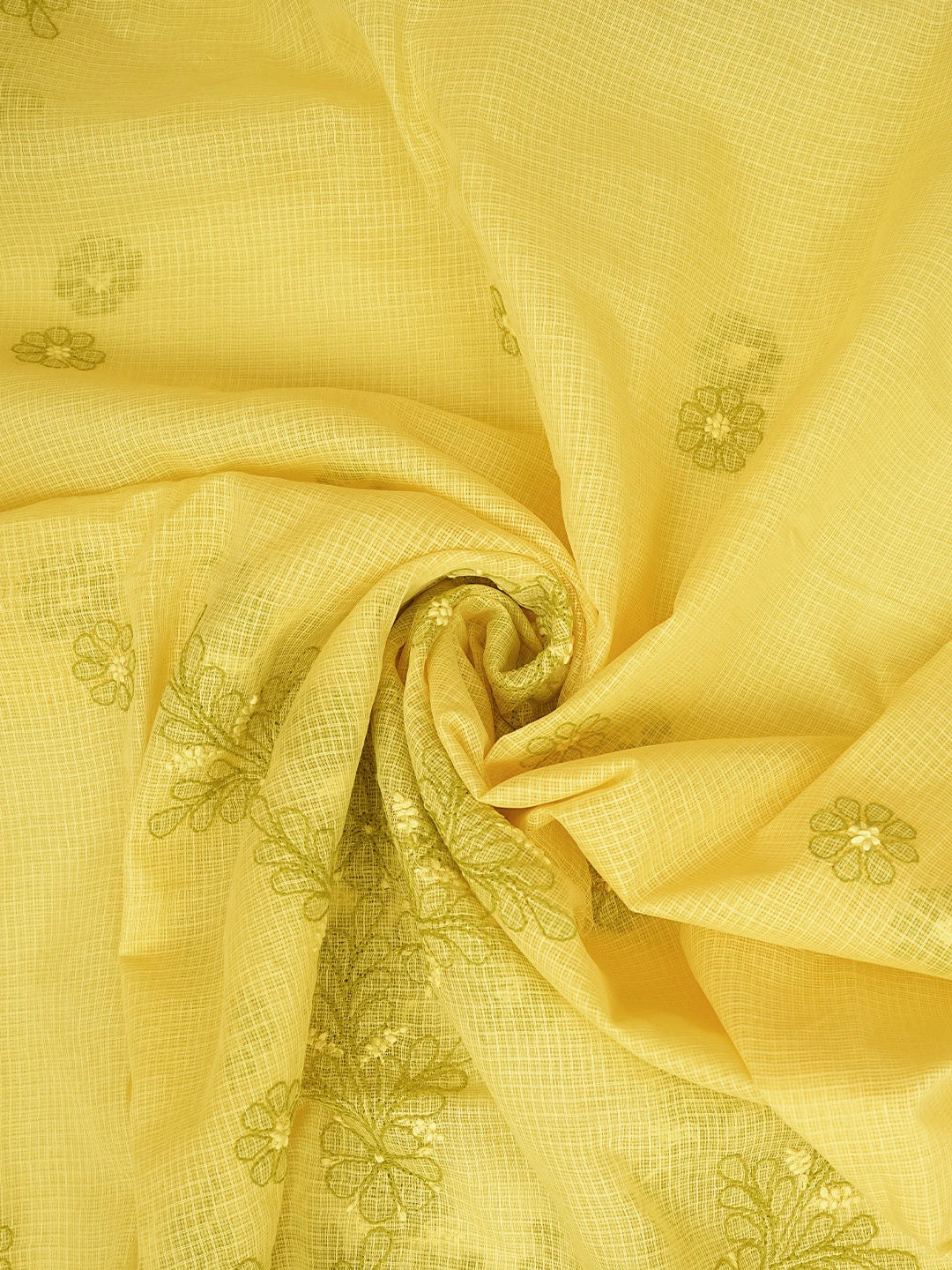 Ada Hand Embroidered Lemon Kota Lucknowi Chikankari Unstitched Kurta Dupatta Set 01A831732