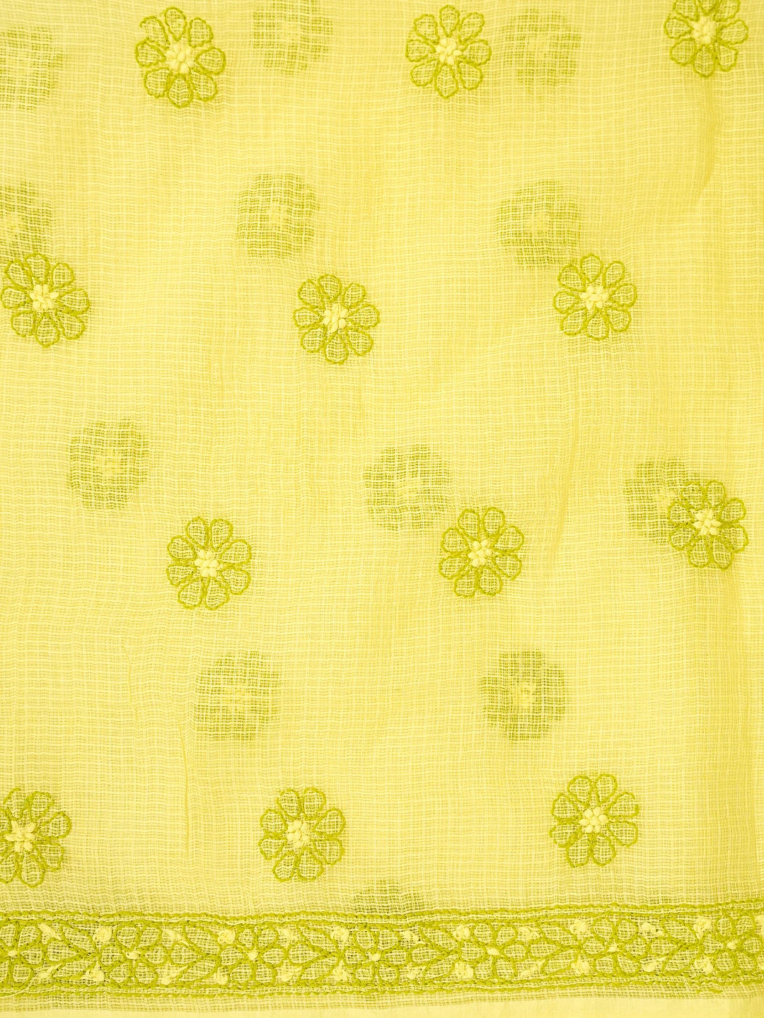 Ada Hand Embroidered Lemon Kota Lucknowi Chikankari Unstitched Kurta Dupatta Set 01A831732
