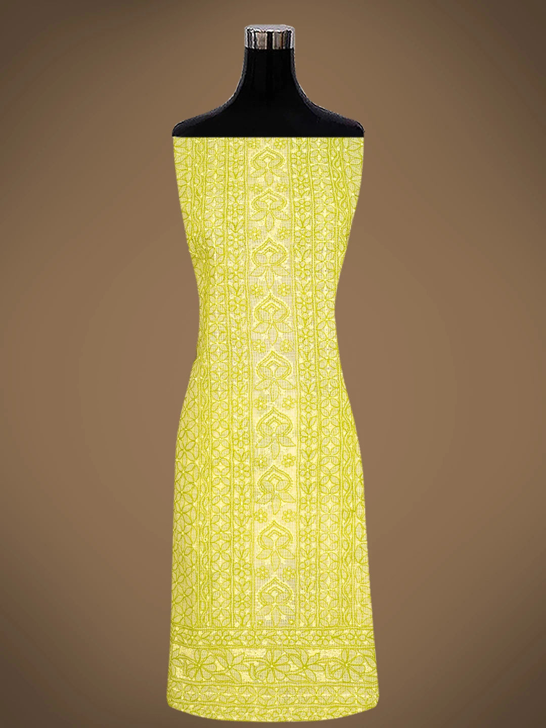 Ada Hand Embroidered Lemon Kota Lucknowi Chikankari Unstitched Kurta Dupatta Set 01A831732