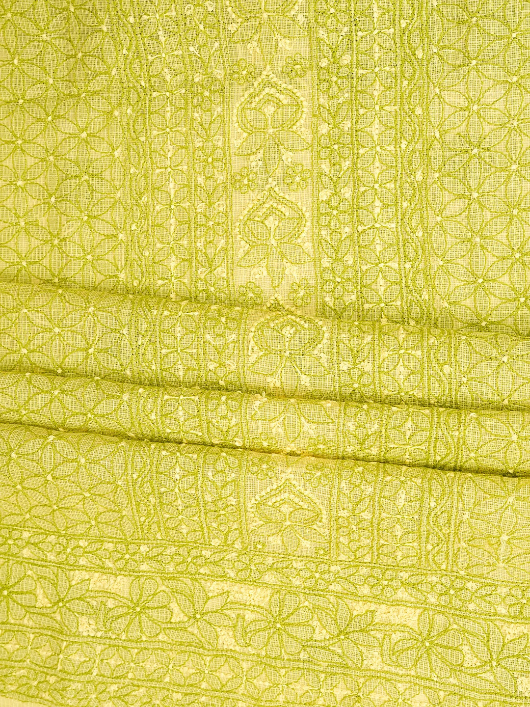 Ada Hand Embroidered Lemon Kota Lucknowi Chikankari Unstitched Kurta Dupatta Set 01A831732