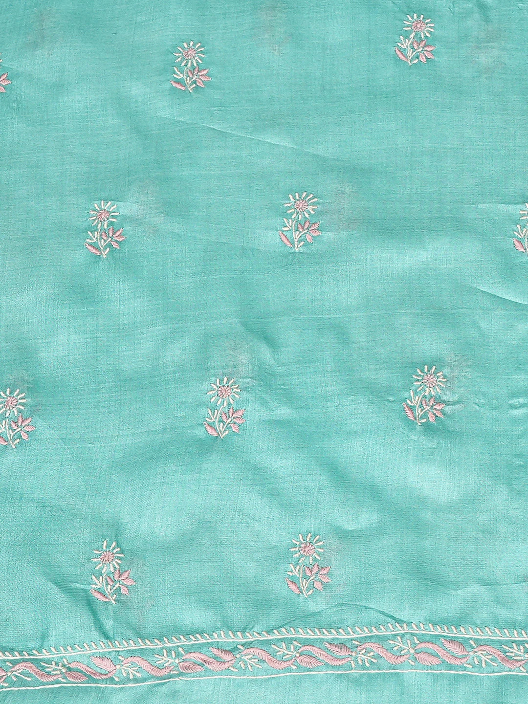 Ada Hand Embroidered Sky Blue Silk Lucknowi Chikankari Unstitched Kurta Dupatta Set 01A836088
