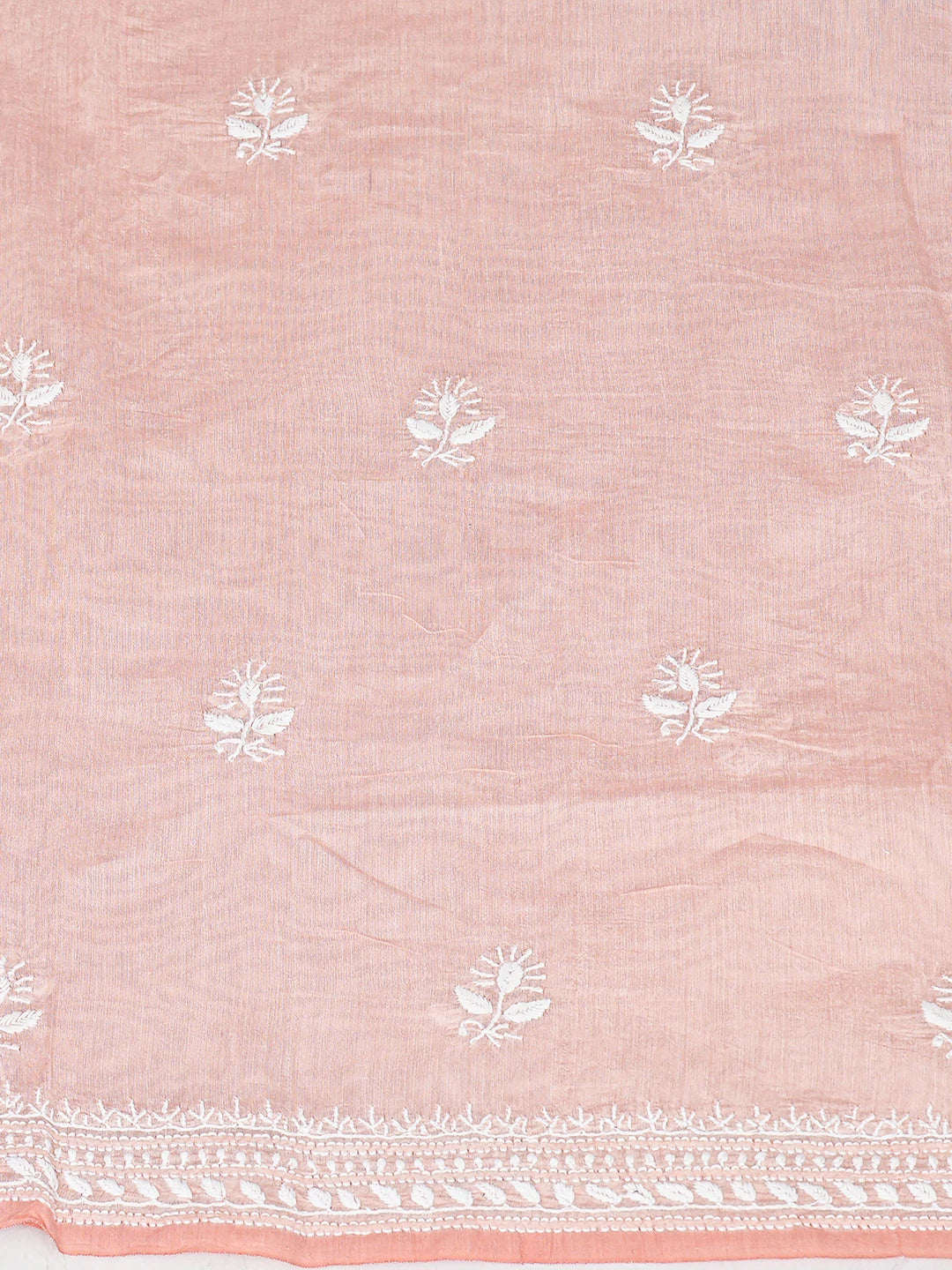 Ada Hand Embroidered Peach Chanderi Lucknowi Chikankari Unstitched Kurta Dupatta Set 01A836882