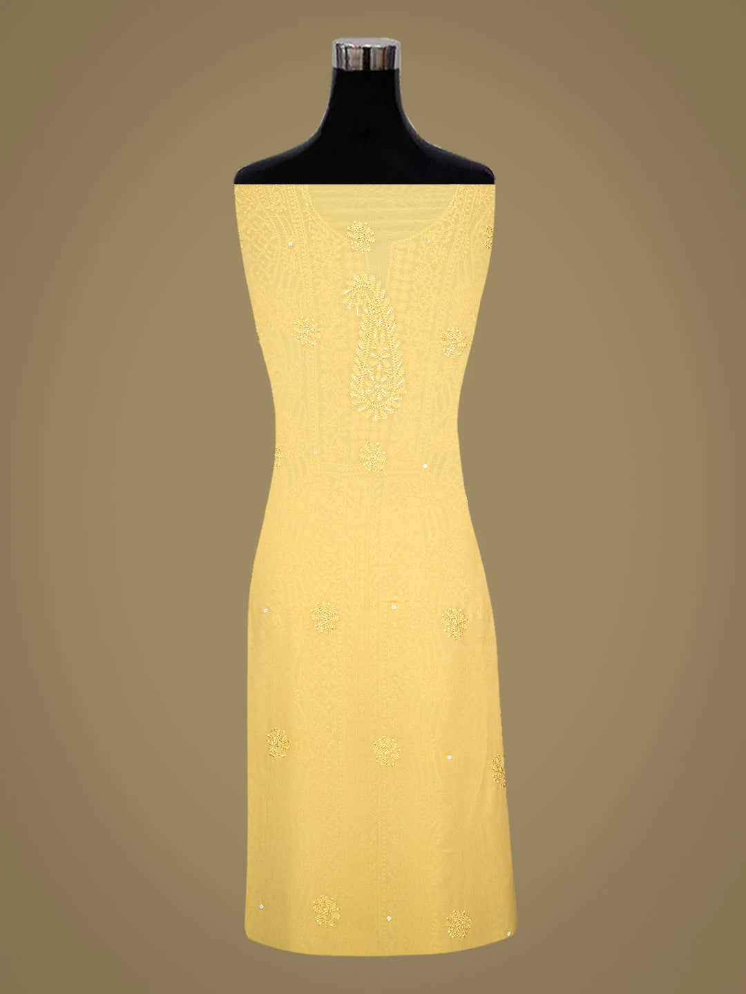 Ada Hand Embroidered Yellow Viscose Georgette Lucknowi Chikankari Unstitched Kurta Dupatta Set With Pearl Work 01A751138