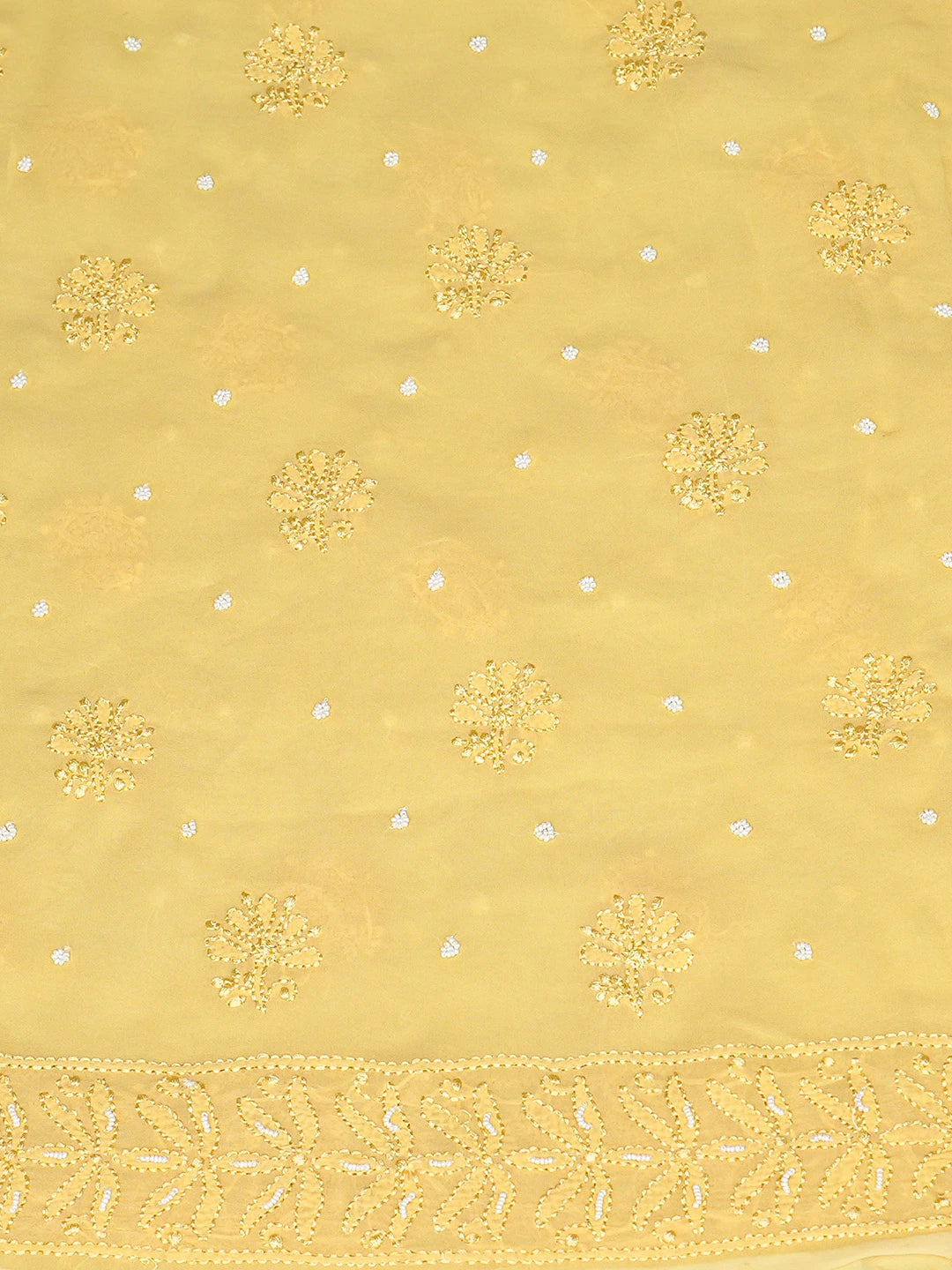 Ada Hand Embroidered Yellow Viscose Georgette Lucknowi Chikankari Unstitched Kurta Dupatta Set With Pearl Work 01A751138