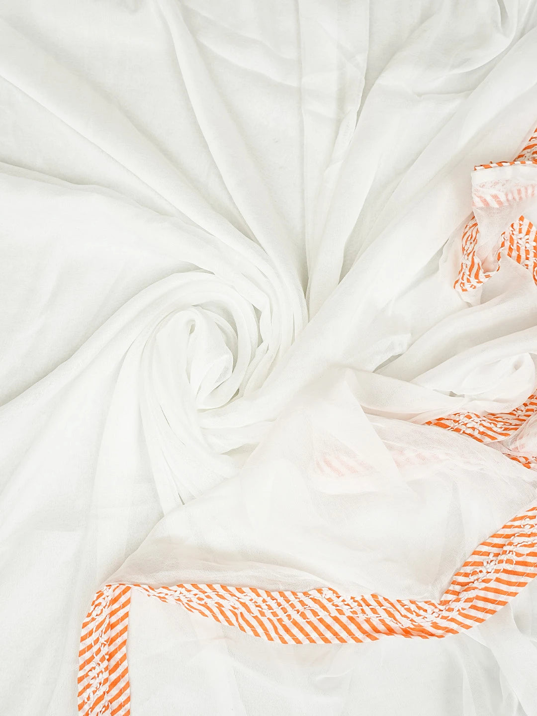 Ada Hand Embroidered Orange and White Cotton Lucknowi Chikankari Unstitched Suit Piece 01A836816