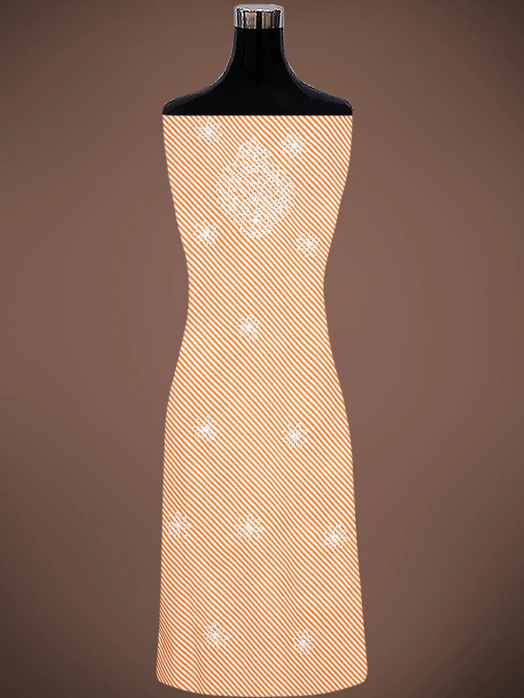 Ada Hand Embroidered Orange and White Cotton Lucknowi Chikankari Unstitched Suit Piece 01A836816