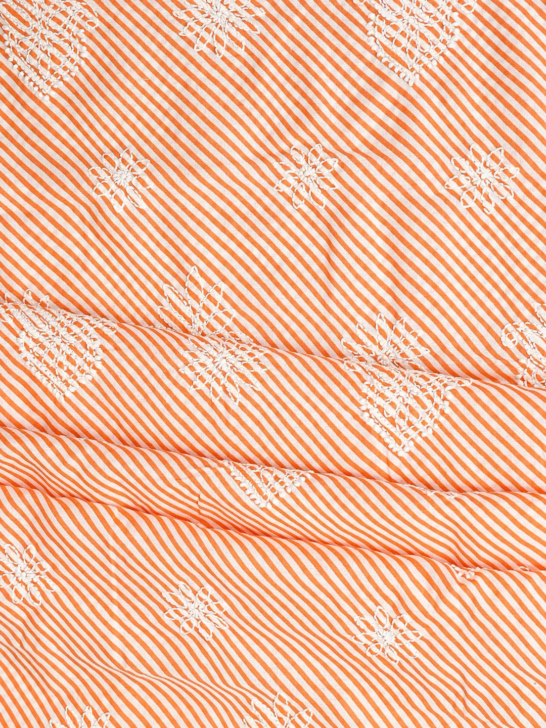 Ada Hand Embroidered Orange and White Cotton Lucknowi Chikankari Unstitched Suit Piece 01A836816