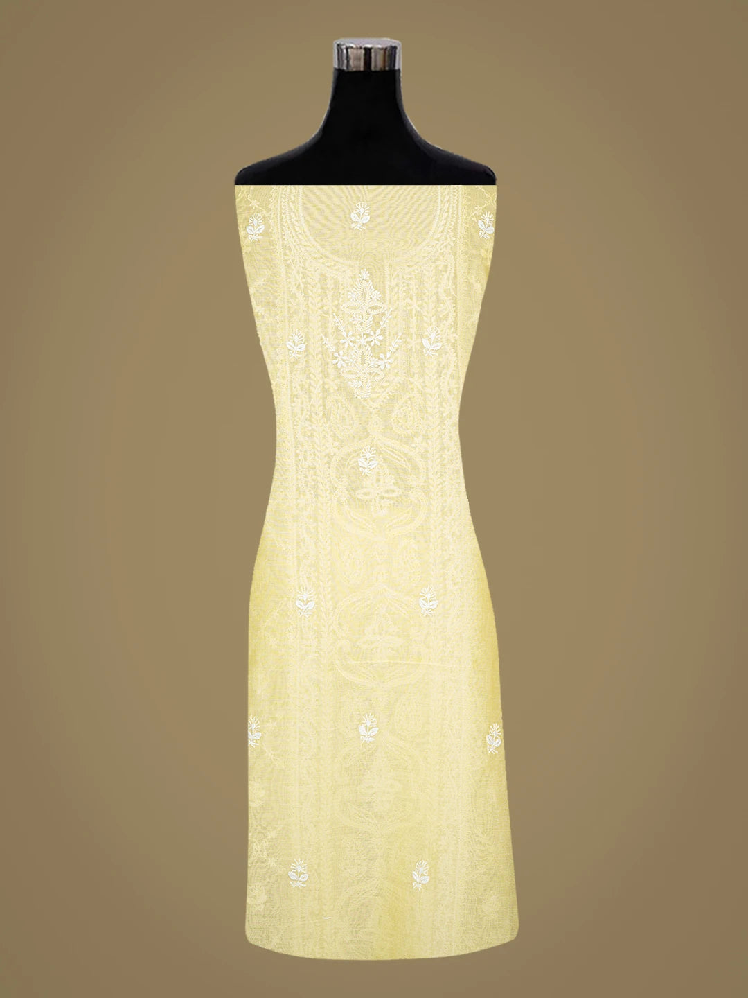 Ada Hand Embroidered Lemon Chanderi Lucknowi Chikankari Unstitched Kurta Dupatta Set 01A836880