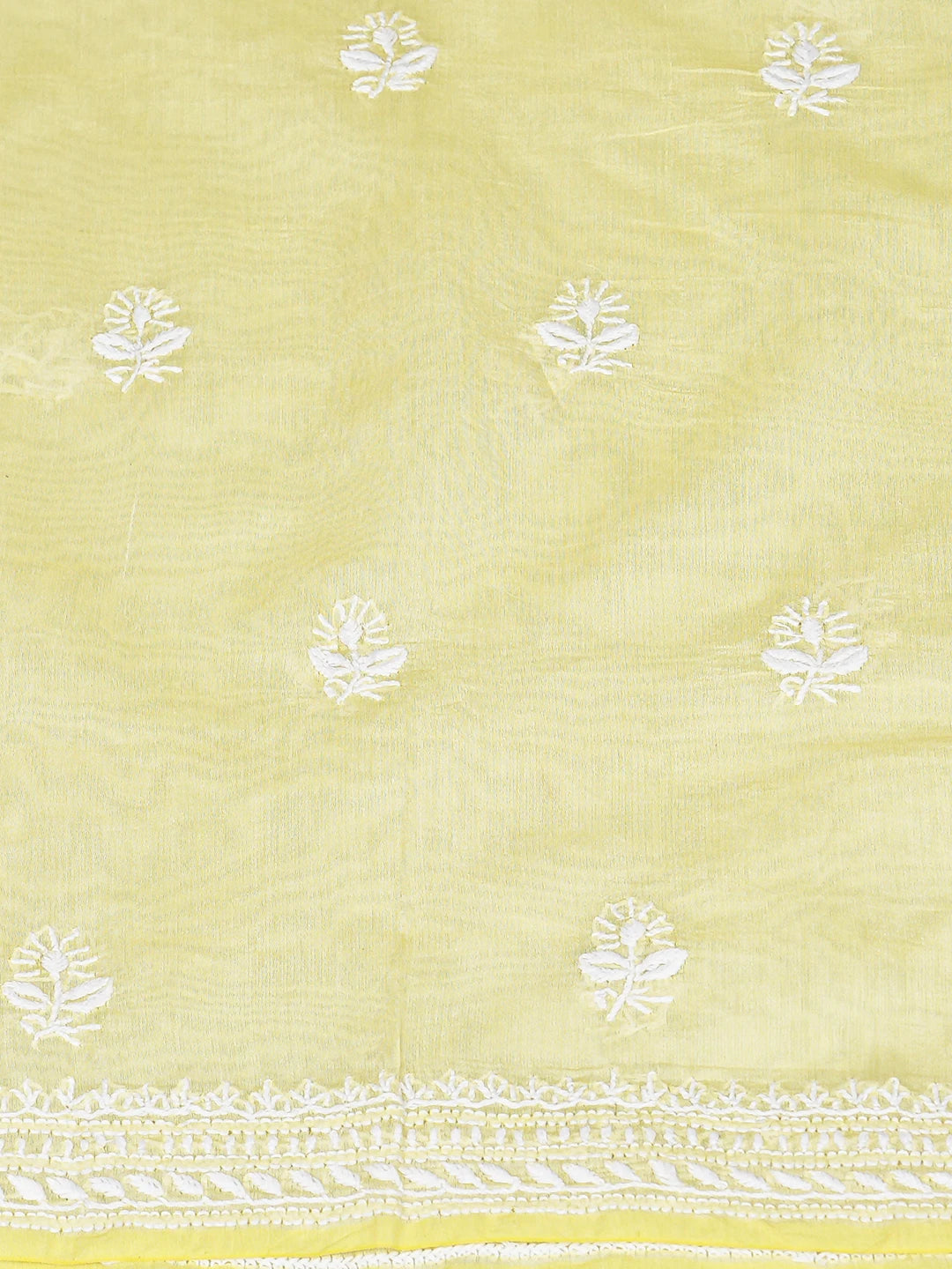 Ada Hand Embroidered Lemon Chanderi Lucknowi Chikankari Unstitched Kurta Dupatta Set 01A836880