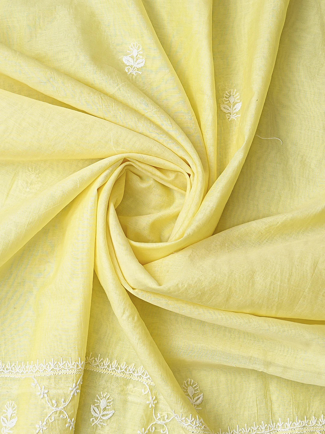 Ada Hand Embroidered Lemon Chanderi Lucknowi Chikankari Unstitched Kurta Dupatta Set 01A836880