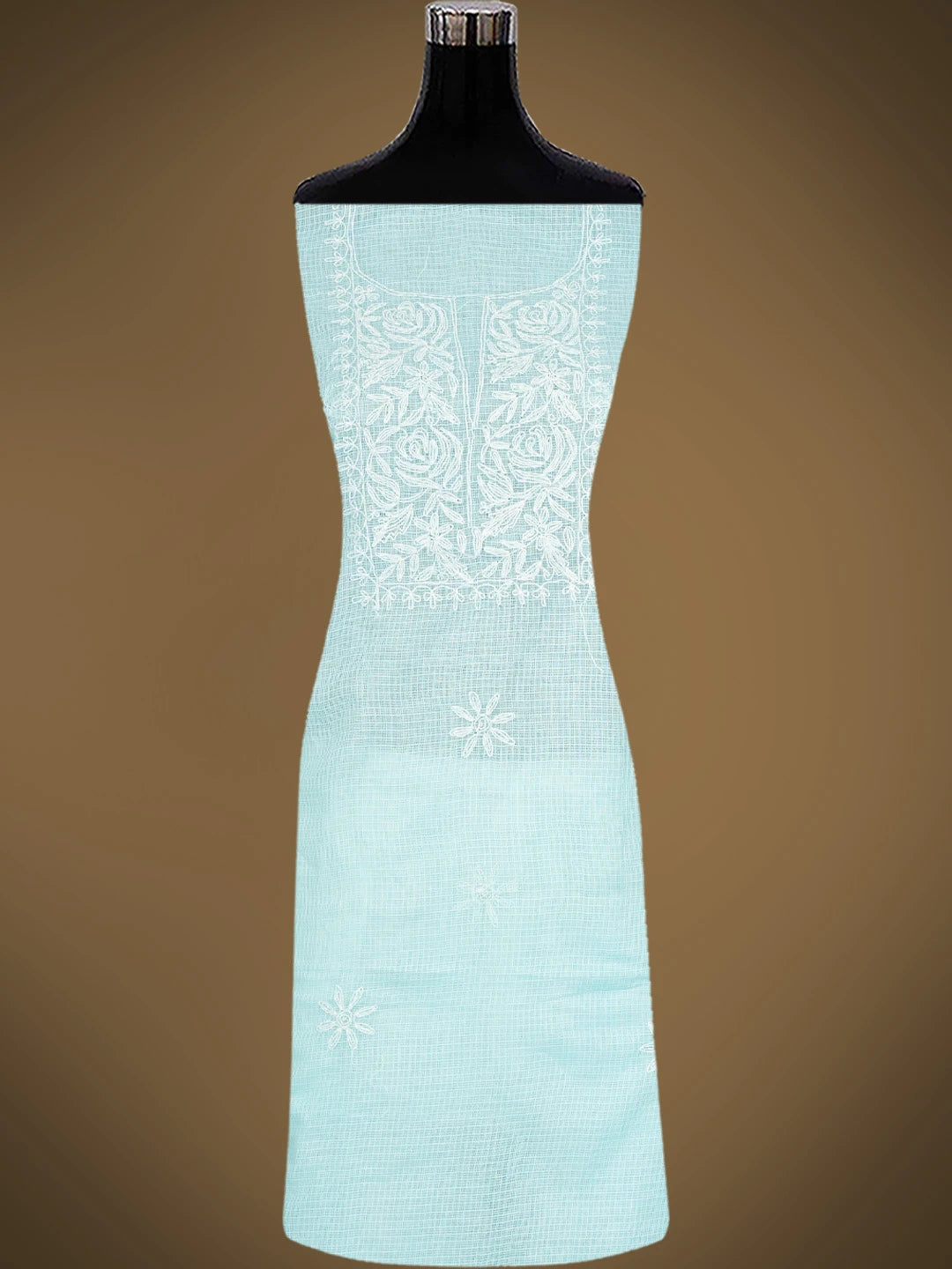 Ada Hand Embroidered Sky Blue Kota Lucknowi Chikankari Unstitched Kurta Piece 01A836439