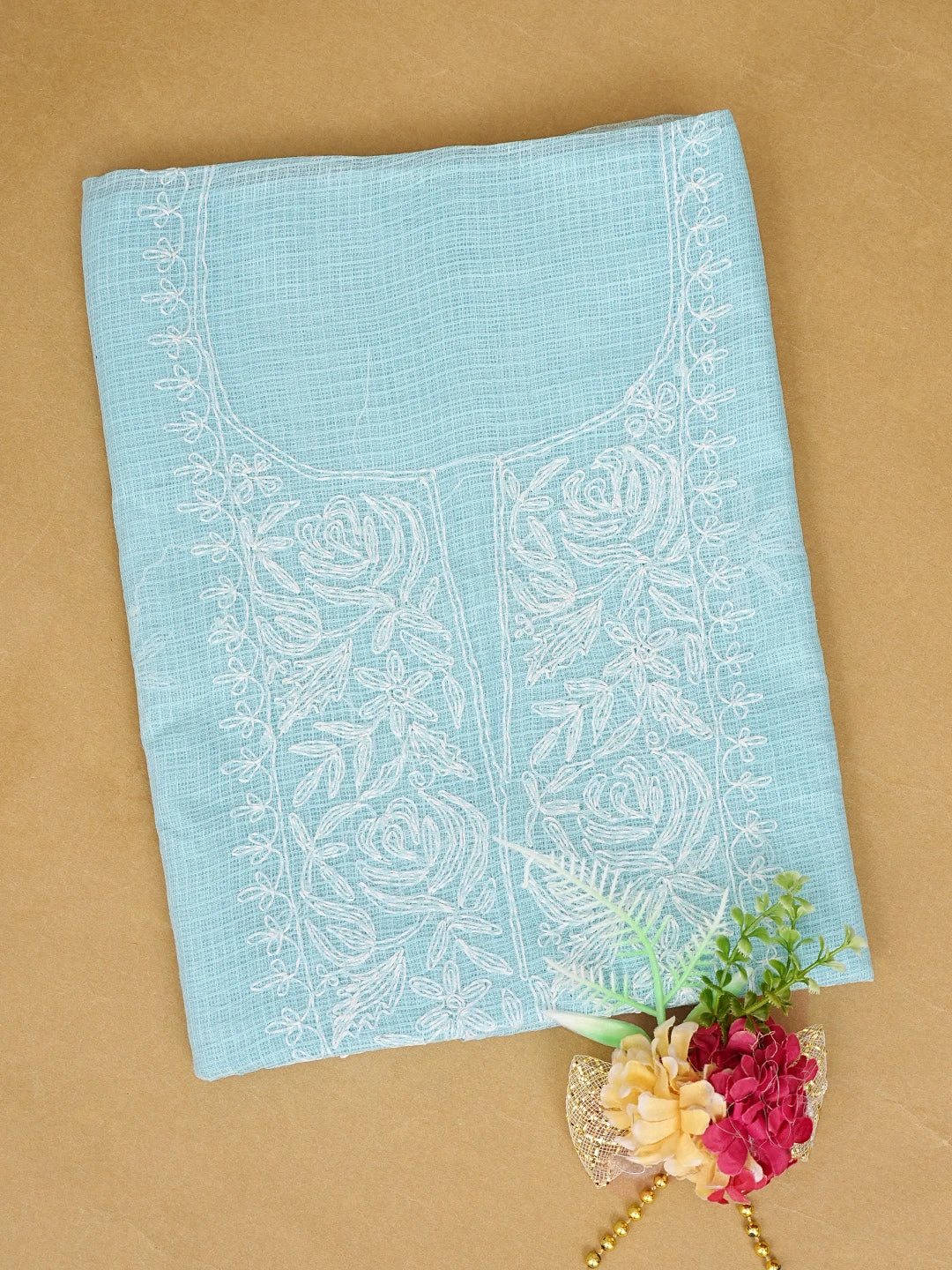 Ada Hand Embroidered Sky Blue Kota Lucknowi Chikankari Unstitched Kurta Piece 01A836439
