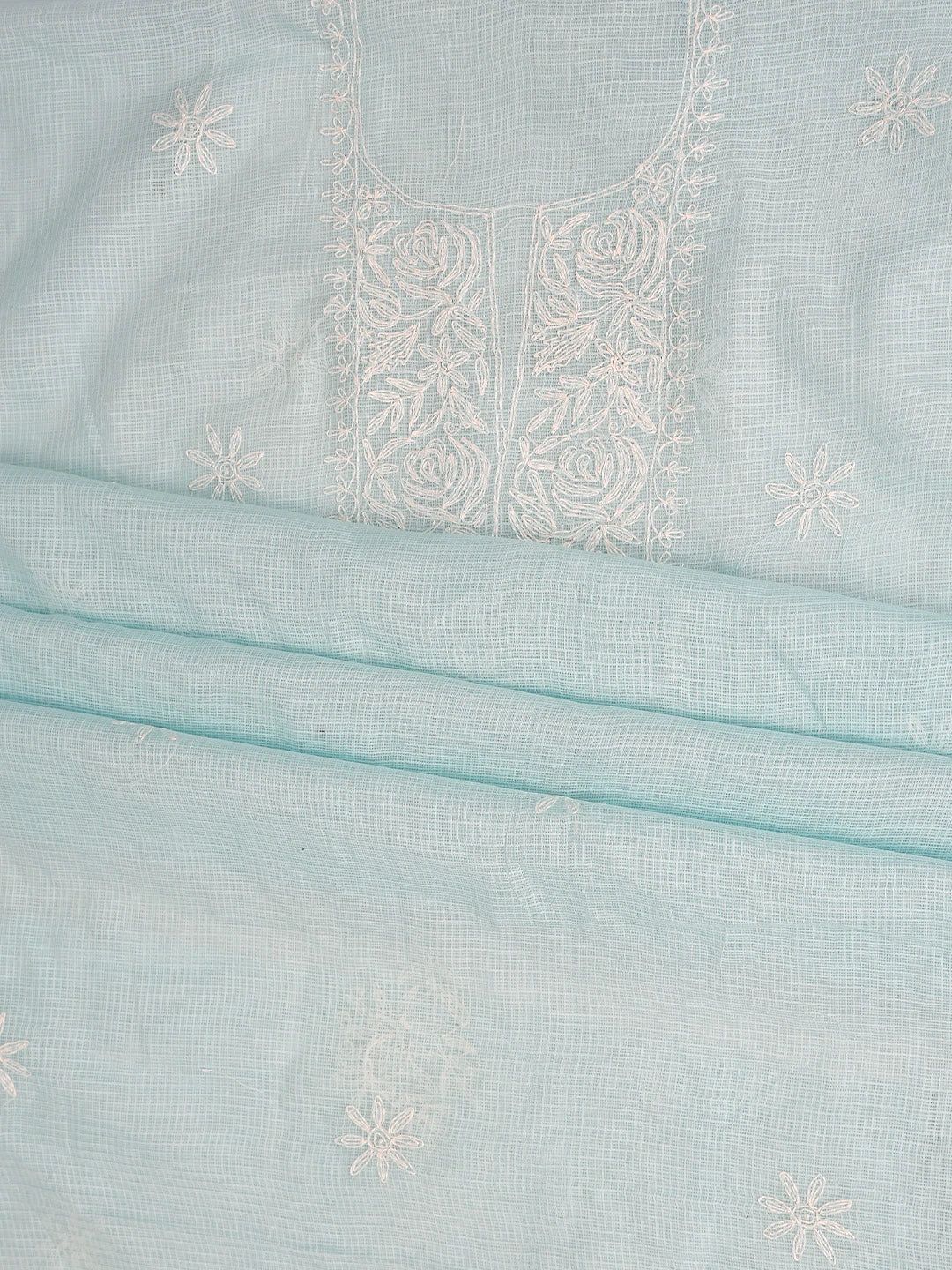 Ada Hand Embroidered Sky Blue Kota Lucknowi Chikankari Unstitched Kurta Piece 01A836439