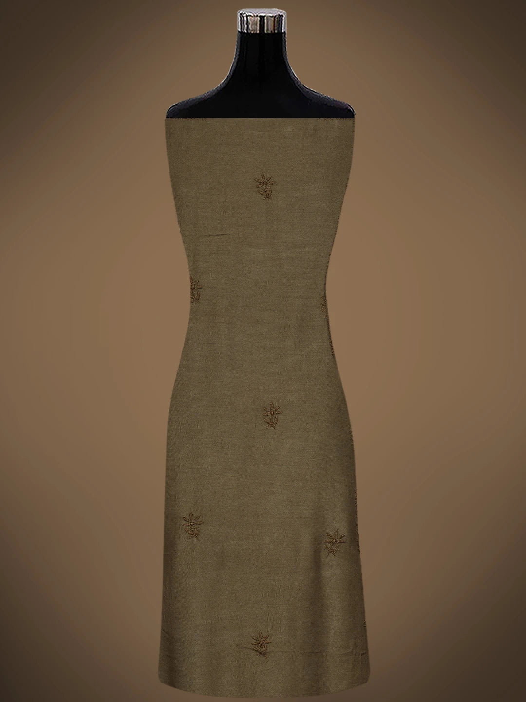 Ada Hand Embroidered Dark Tan Fawn Muslin Lucknowi Chikankari Unstitched Suit Piece 01A773439