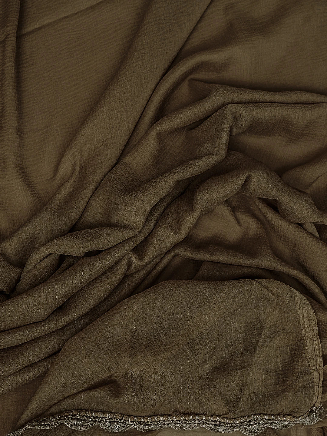 Ada Hand Embroidered Dark Tan Fawn Muslin Lucknowi Chikankari Unstitched Suit Piece 01A773439