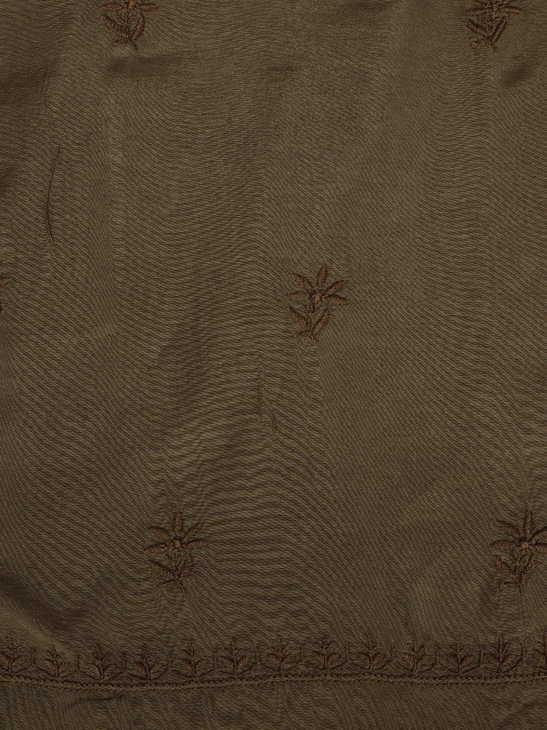 Ada Hand Embroidered Dark Tan Fawn Muslin Lucknowi Chikankari Unstitched Suit Piece 01A773439