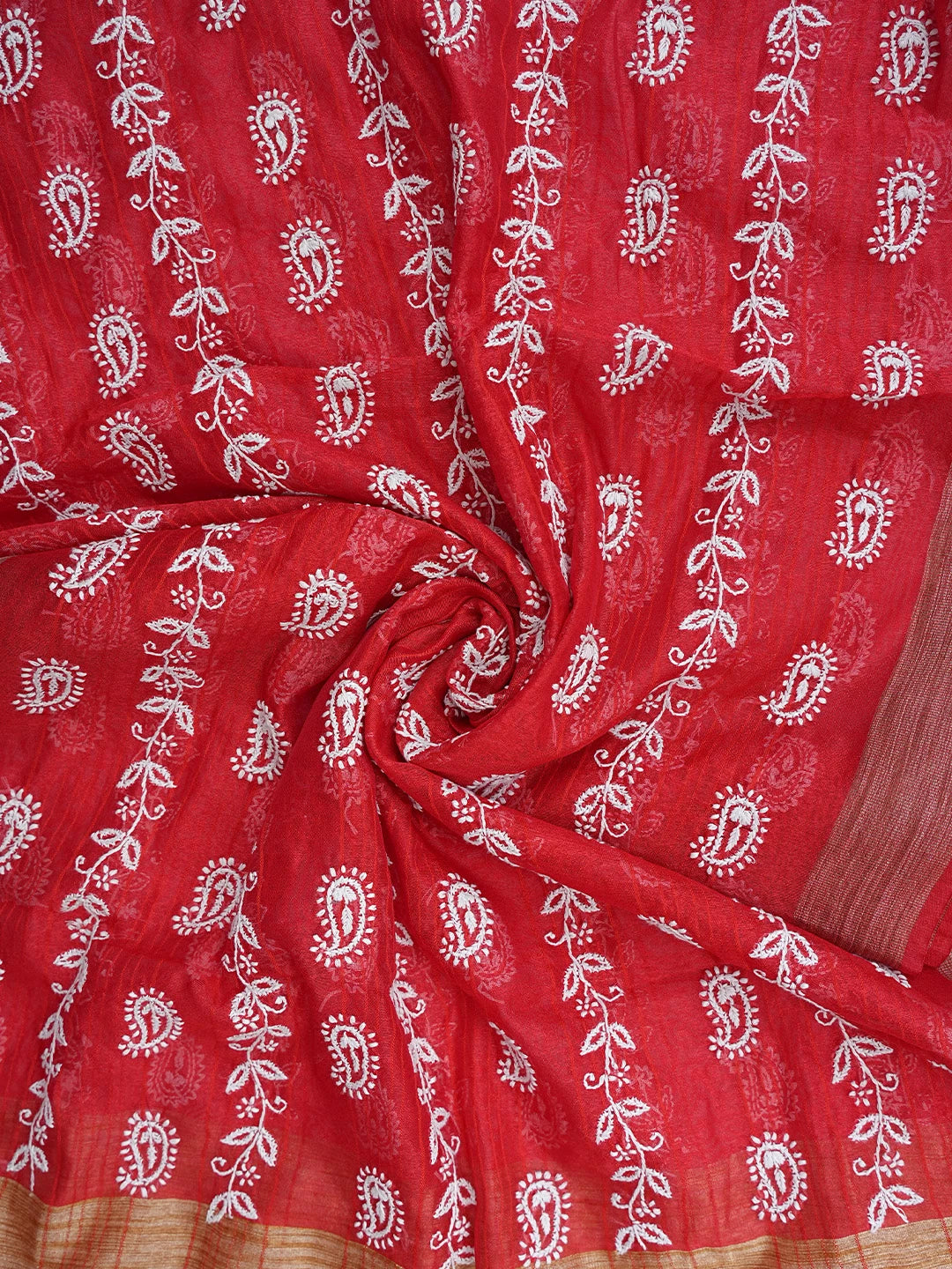 Ada Hand Embroidered Red Chanderi Lucknowi Chikankari Dupatta 01A837526